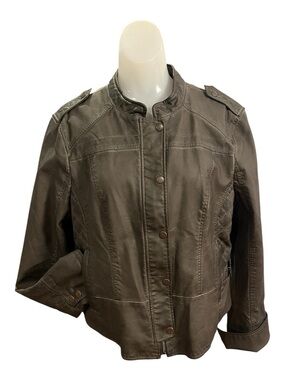 Anthropologie Hei Hei Olive Green Vegan Leather moto jacket size L